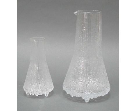 Tapio Wirkkala Ultima Thurle Glass Carafe, with tall collar neck and conical body, on three raised feet, 22cm high, a smaller
