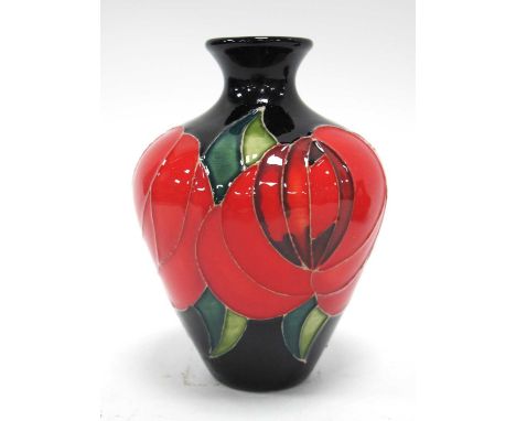 A Moorcroft Pottery Vase, decorated in the 'Red Rose' design by Emma Bossons, shape 03/4, impressed and painted marks, 10cm h