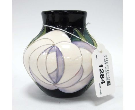 A Moorcroft Pottery Vase, decorated in the 'White Rose' design by Emma Bossons, shape 35/3, impressed and painted marks, 8cm 