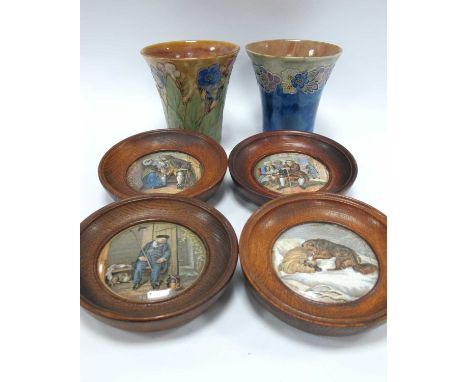 Royal Doulton stoneware planters decorated with floral designs one marked X8786H the other X8921H together with four Prattwar