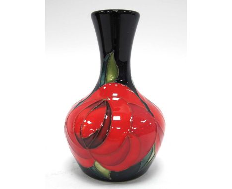 A Moorcroft Pottery Vase, decorated in the 'Red Rose' design by Emma Bossons, shape 2/4, impressed and painted marks, 10cm hi