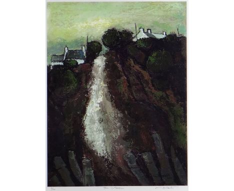 WILF ROBERTS limited edition (5/20) colour print - Ynys Mon landscape and houses with title to margin 'Tan-y-Terfyn', signed,