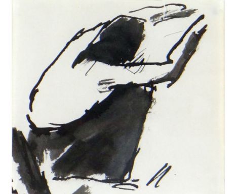 JOSEF HERMAN OBE RA inkwash - crouching workman, unsigned, 9 x 9.5cms Provenance: private collection, consigned via our Cardi