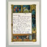 AERONWY THOMAS 1994 letter on 'Book of Hours' illustrated notepaper thanking Rev. Davies for the