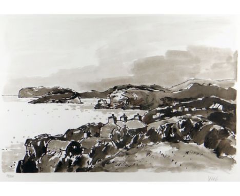 SIR KYFFIN WILLIAMS RA rarely seen limited edition (19/350) lithograph - Ynys Mon coastline with Penmon, signed with initials