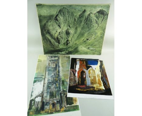 JOHN PIPER three prints - (1) titled St. Mary Le Port, Bristol 1940, 49 x 39cms, (2) titled Walberswick Tower, 76 x 40cms, (3