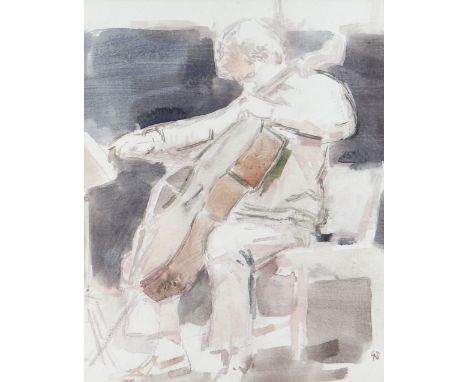 GORDON STUART watercolour - study of a cello player, signed with initials, 30 x 23cms Provenance: from the collection of the 