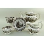 GLAMORGAN POTTERY PART TEA SERVICE IN THE BRIDGE & TOWER TRANSFER printed in brown, comprising