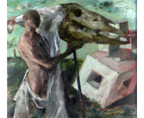 CLIVE HICKS-JENKINS varnished acrylic on Arches paper - entitled verso 'Mari Lwyd Unmasked' signed and dated 1999, 32 x 37cms