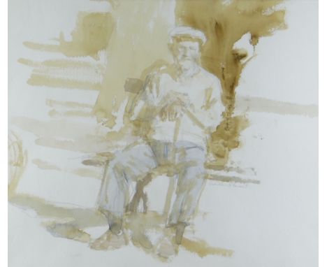 GORDON STUART watercolour - seated gentleman with walking stick, signed, 35 x 42cms Provenance: estate of Mair Gordon decease