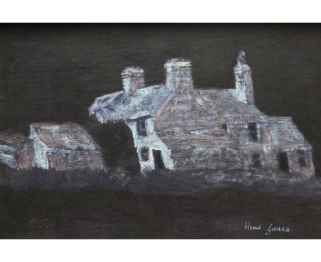HUW GARETH JONES oil on board - farm at night, entitled verso 'Nant y Gors', signed, 26 x 38cms Provenance: private collectio