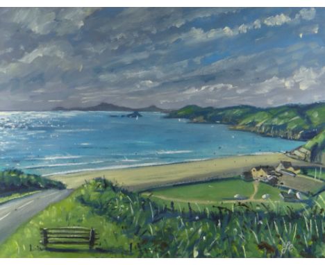 THOMAS HASKETT oil on card - Cardigan Bay coastline, signed with initials, 25 x 33cms Provenance: private collection Devon Pr