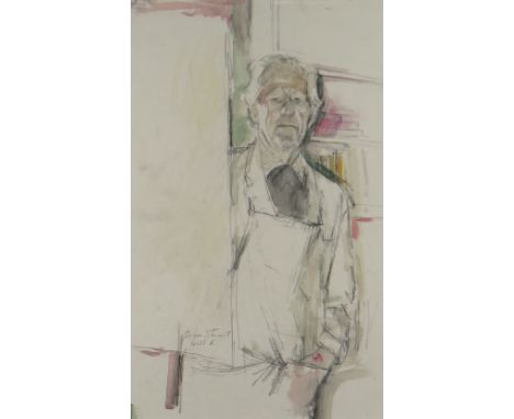 GORDON STUART mixed media on paper - three-quarter portrait of the artist Will Roberts, titled 'Will R', signed, 46 x 28cms P