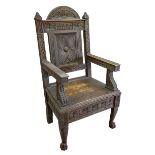A 1908 EISTEDDFOD BARDIC CHAIR AWARDED TO REVEREND WILLIAM ALFA RICHARDS (1875-1931) in carved