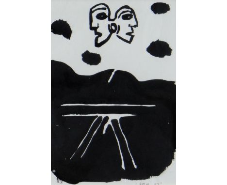 IWAN BALA ink on paper - entitled verso 'Haunted by Ancient Gods', signed and dated 1997, 20 x 14cms Provenance: private coll
