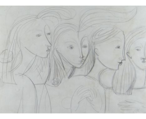 FRANCES RICHARDS pencil drawing - female group, signed with initials, 30 x 39cmsProvenance: private collection consigned via 