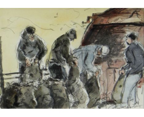 WILLIAM SELWYN watercolour - four figures at work, entitled verso 'Potato Harvesters', signed, 14 x 20cms Provenance: private