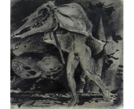 CLIVE HICKS-JENKINS ink, wash and wax crayon - entitled verso 'Mari Lwyd in the Mansions of the Dead II', signed and dated 19