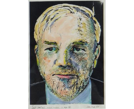 JACK JONES mixed media - title to margin 'Self-Portrait, Aged 55', signed and dated March 1991, 24 x 17.5cms Provenance: priv