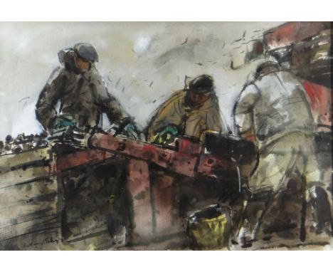 WILLIAM SELWYN watercolour - three potato pickers, Oriel Tegrfyn Gallery label verso, signed, 36 x 53cms Provenance: private 