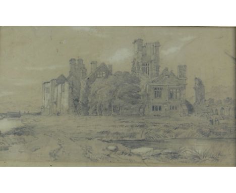 ATTRIBUTED TO WILLIAM WESTON YOUNG pencil on brown paper, laid down - view of the ruins of Neath Abbey with two small standin