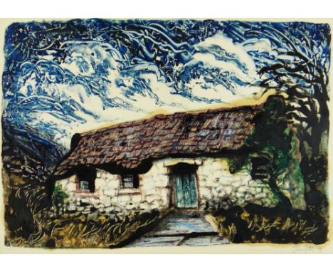 JOHN PETTS monoprint - Welsh cottage, signed in pencil and dated 1959, 29 x 41cms Provenance: private collection Kent Present
