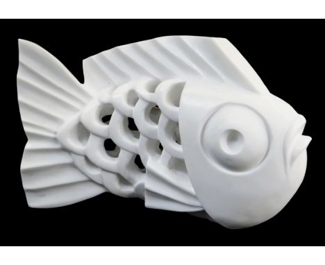 DARREN YEADON carrara marble sculpture - fish with openwork lattice carving, 38cms high Provenance: consigned by artist via o