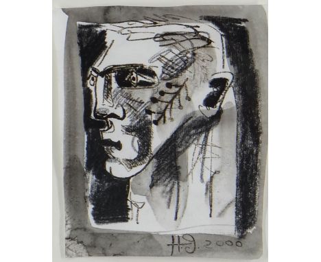 CLIVE HICKS-JENKINS monoprint - entitled verso 'Unmasked Mari Lwyd 2001', signed and dated 2000, 14 x 12cmsProvenance: privat