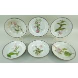 SIX SWANSEA PEARLWARE BOTANICAL PLATES BY THOMAS PARDOE circa 1802-1810, each botanical study