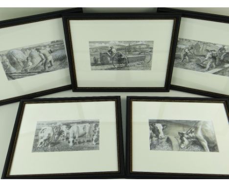 CHARLES FREDERICK TUNNICLIFFE OBE RA (1901-1979) pencil and tint - five illustrations of mid 20th Century farming life, all 1