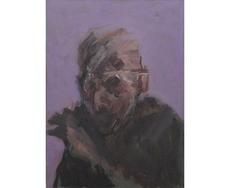 ELFYN JONES oil on canvas - semi-abstract head and shoulders portrait of a male, entitled and signed verso 'Cafe Society', 40