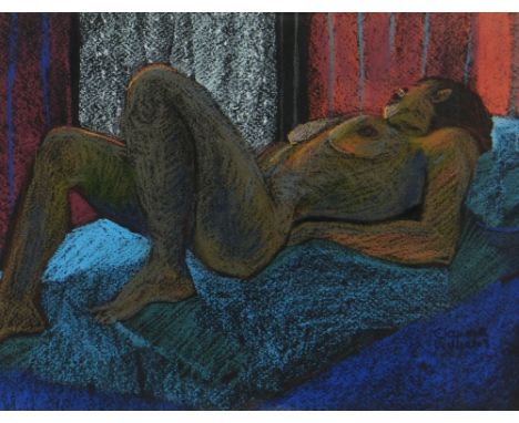 CLAUDIA WILLIAMS pastel - study of a reclining female nude, entitled verso 'Looking Towards the Light', signed lower right, 2