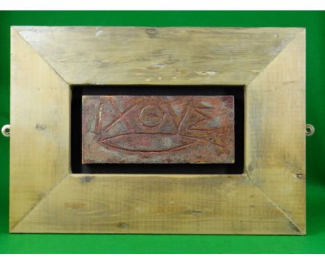 OGWYN DAVIES clay and wood construction - with inscribed fish symbol and the lettering 'IXOYE' above, entitled verso 'Ichthus