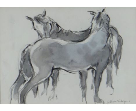 WILLIAM SELWYN watercolour - two standing ponies, signed, 5.5 x 5.75cms Provenance: private collection, consigned via our Col