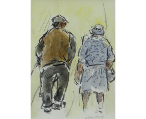 WILLIAM SELWYN watercolour - two walking figures, signed, 7.5 x 5.5cms Provenance: private collection, consigned via our Colw