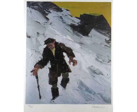SIR KYFFIN WILLIAMS RA limited edition (78/150) colour print - farmer in snow, signed fully in pencil, 65 x 53cms Provenance: