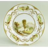 A PORCELAIN PLATE DECORATED & INITIALLED BY WILLIAM WESTON YOUNG of circular form, having five