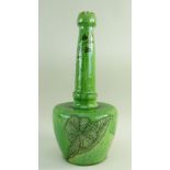 A EWENNY SLIPWARE POTTERY BOTTLE VASE BY EVAN JONES having a serrated knopped neck, green glaze with