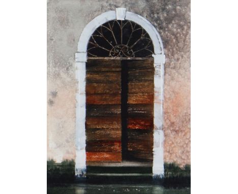 NAOMI TYDEMAN watercolour - wooden doorway on Venetian canal, signed, 22 x 17cms Provenance: private collection, consigned vi