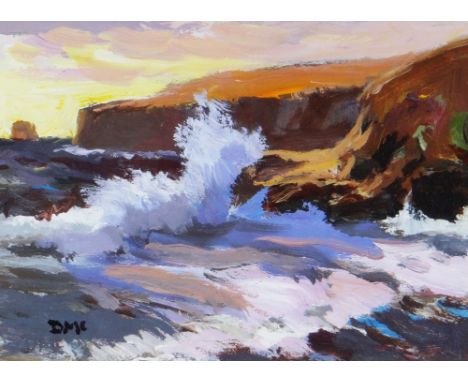 DONALD MCINTYRE acrylic - entitled verso on Attic Gallery Swansea label 'Storm Headland', signed with initials, 19 x 27cms Pr