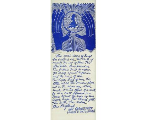 PAUL PETER PIECH limited edition (57/100) monoprint in blue - the famous passage spoken by John of Gaunt from Shakespeare's R