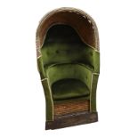 A RARE 19TH CENTURY MONMOUTHSHIRE LIPWORK BEEHIVE ARMCHAIR of wicker composition, wooden structure