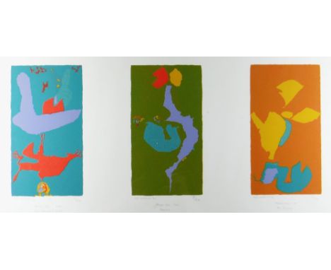 ERIC MALTHOUSE limited edition (5/20) triptych lithograph - entitled 'The Wounded Soul', 'Flowers' and 'The Journey', each im