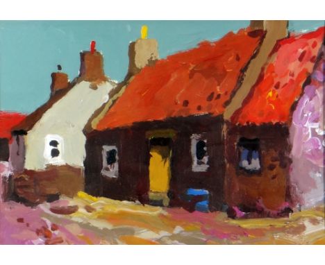 DONALD MCINTYRE acrylic - entitled verso 'Cottages Cullen No.6', signed verso to label, 17 x 26cms Provenance: Provenance: fr