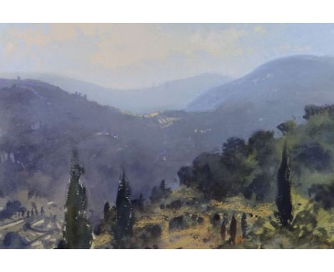 GARETH THOMAS pastel and watercolour - titled verso 'Near Claviers - Evening', signed, 25 x 37cms Provenance: private collect