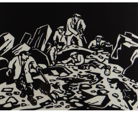 SIR KYFFIN WILLIAMS RA Gwasg Gregynog linocut - entitled 'Hunting the Fox', 30 x 38cmsProvenance: private collection mid-Wale