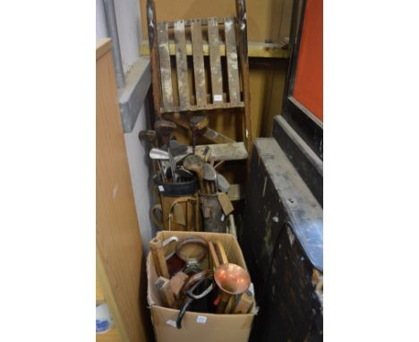 Old golf clubs, step ladder, shooting sticks etc.