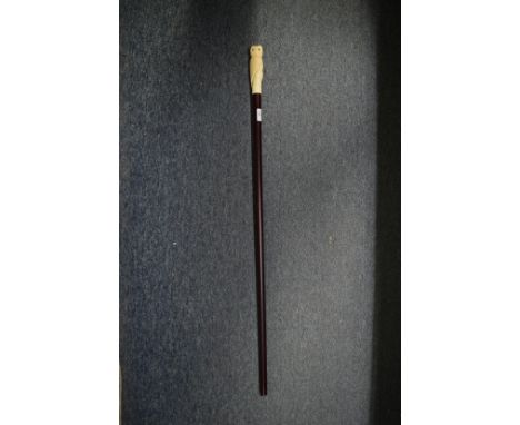 A walking stick with carved bone handle in the form of an owl.