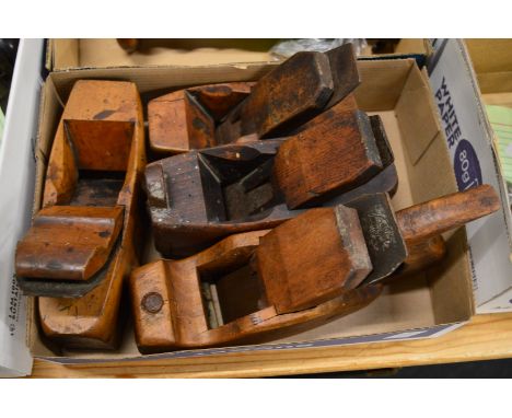 Two rare solid box wood smoothing planes a beech smoothing plane and a compass plane.