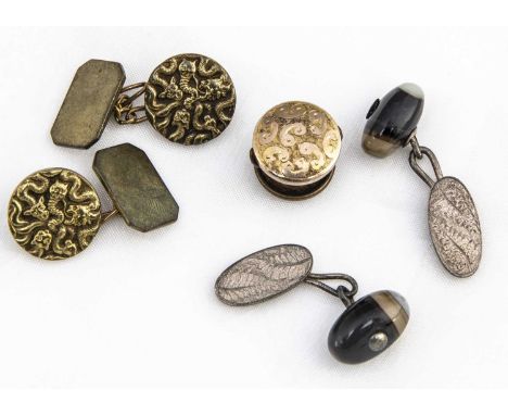 A pair of French T W & W Paris buttons embossed with Chinses dragons and eternal flaming pearl, converted to chain link cuffl